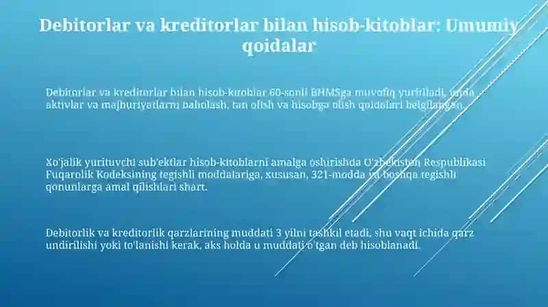 Soliqlar hisobi. Turli debitor va kreditorlar bilan hisob-kitoblar hisobi 3