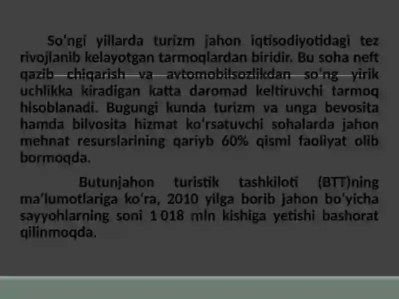 XALQARO TURIZM VA O‘ZBEKISTONDA TURIZMNI RIVOJLANTIRISHNING BA’ZI MASALALARI 3
