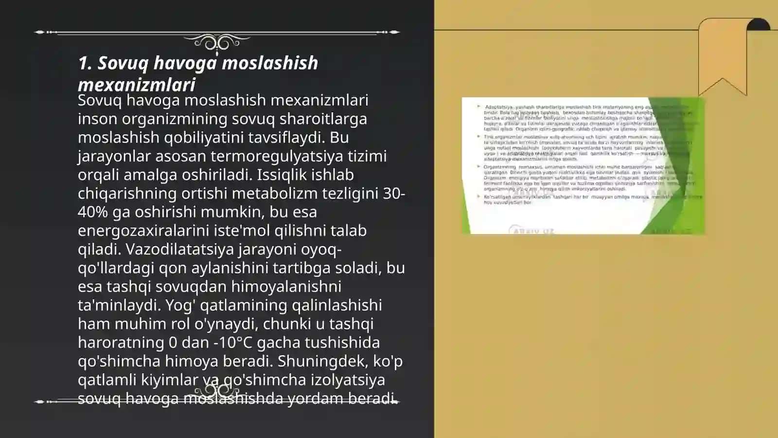 Sovuqqa issiqlikga va balandlikka adaptatsiya jarayonlariga moslashish koʻnikmalarini egallash 3