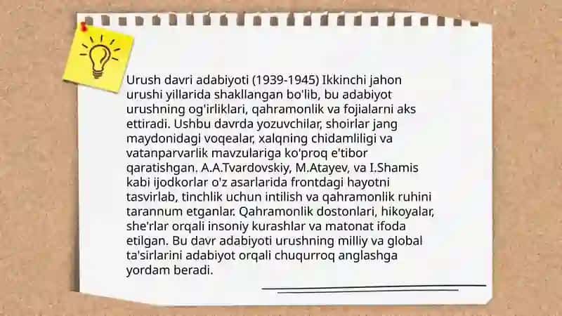 Urush davri adabiyoti haqida slayd 3