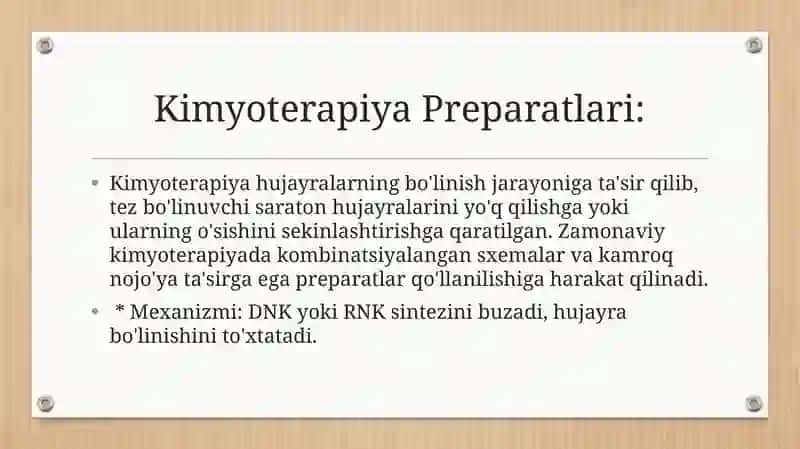 Xavfli o’smalarni davolashda ishlatiladigan zamonaviy preparatlar 3