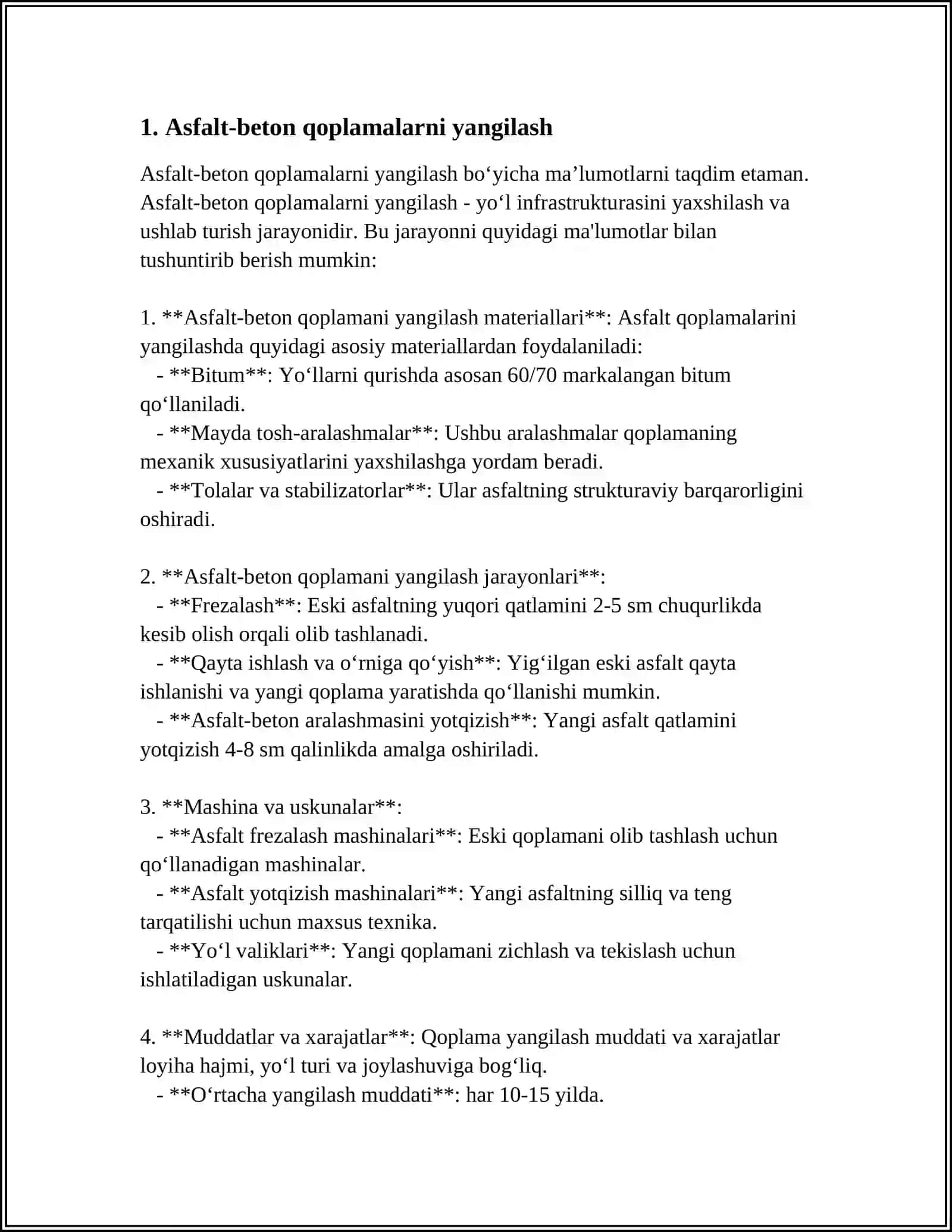 AVTOMOBIL YOʻLLARINI REKONSTRUKSIYA QILISHDA BAJARILADIGAN ISHLARNI ÓZIGA XOS TOMONLARI 3