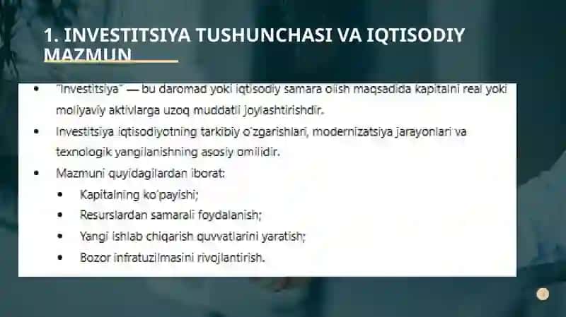 Investitsiyalarning iqtisodiy mazmuni va mohiyati 3