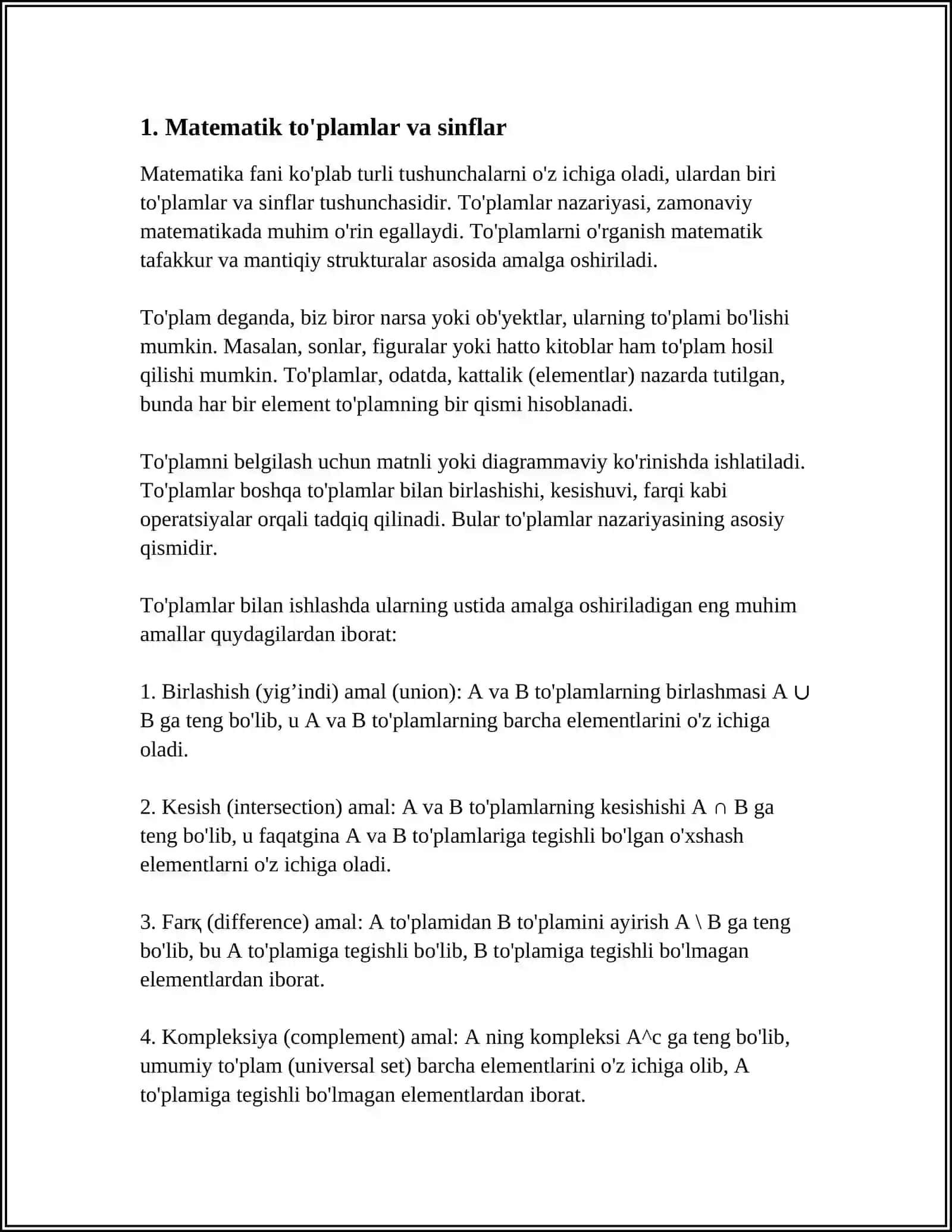 TO'PLAMLARNI SINFLARGA AJRATISHGA OID MISOLLAR 3