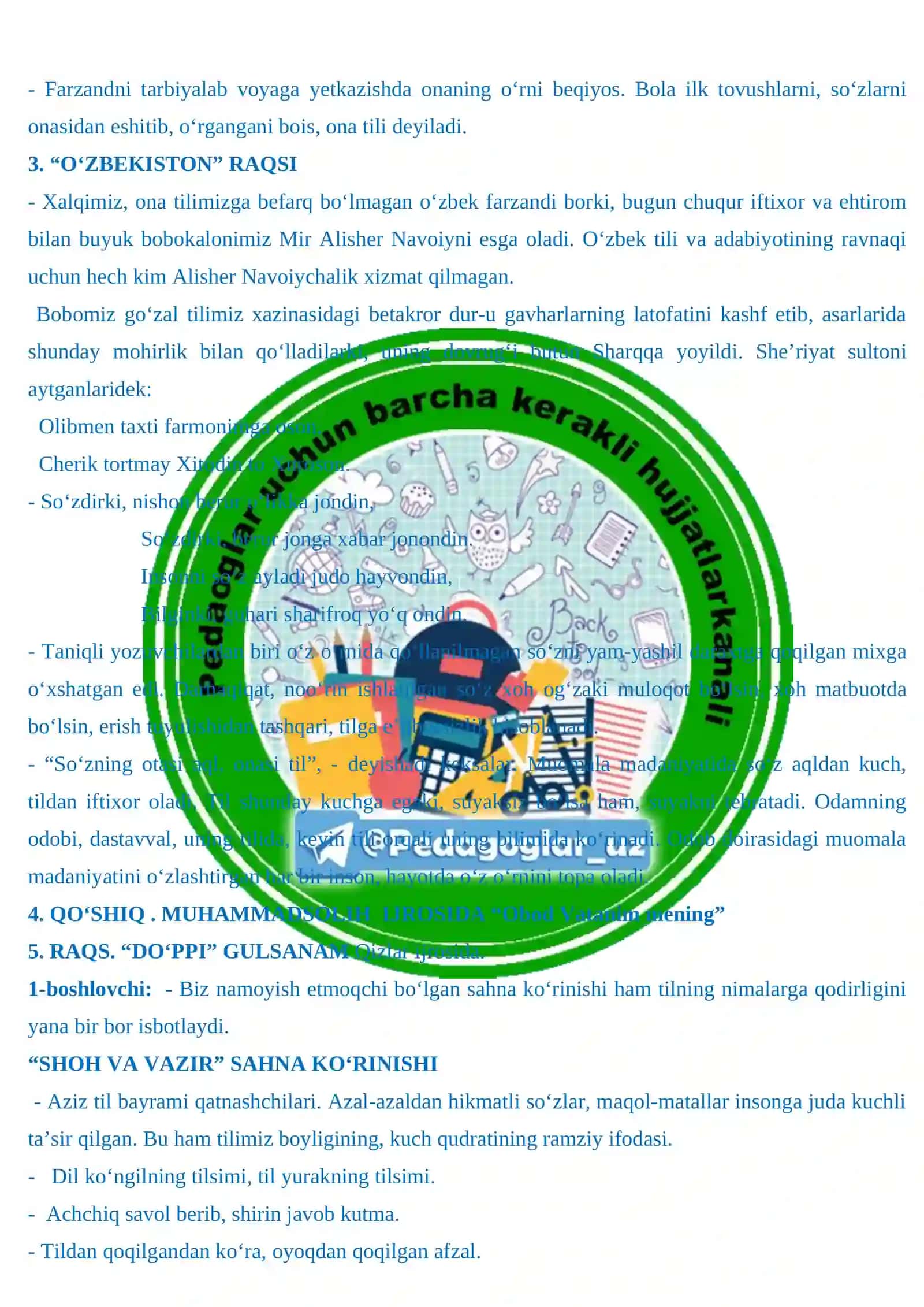 “Tilingni avayla omondir boshing” TADBIR senariysi 3