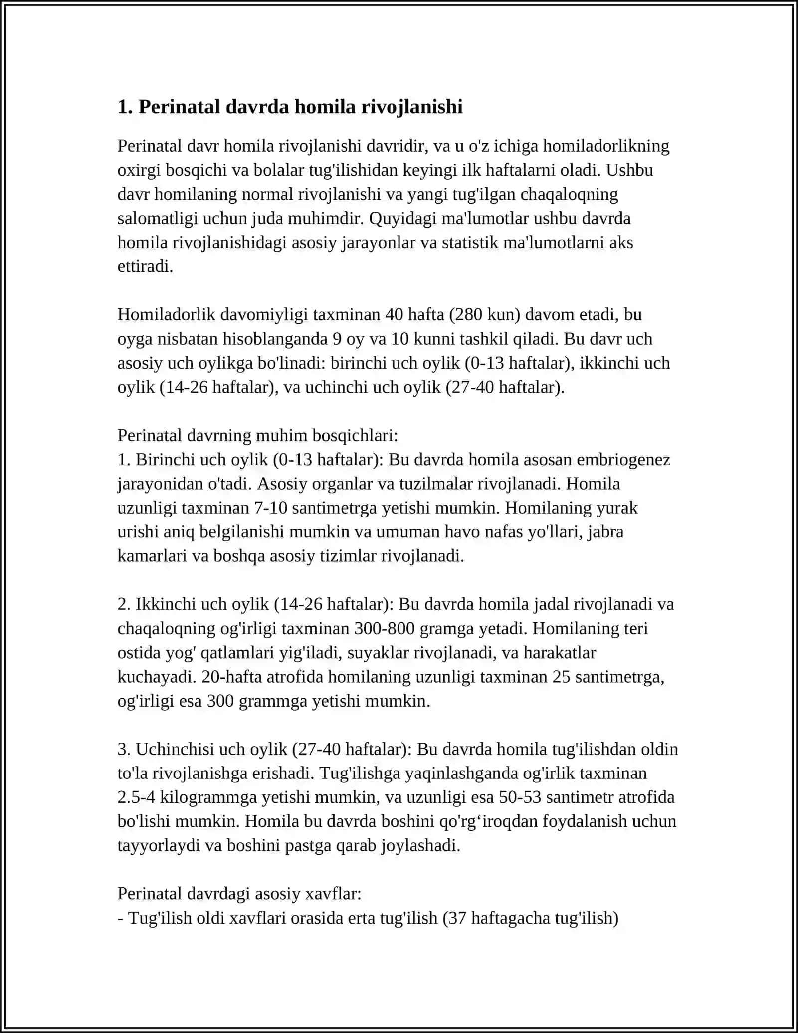 MUSTAQIL ISH Mavzu: PERINATAL DAVR 3