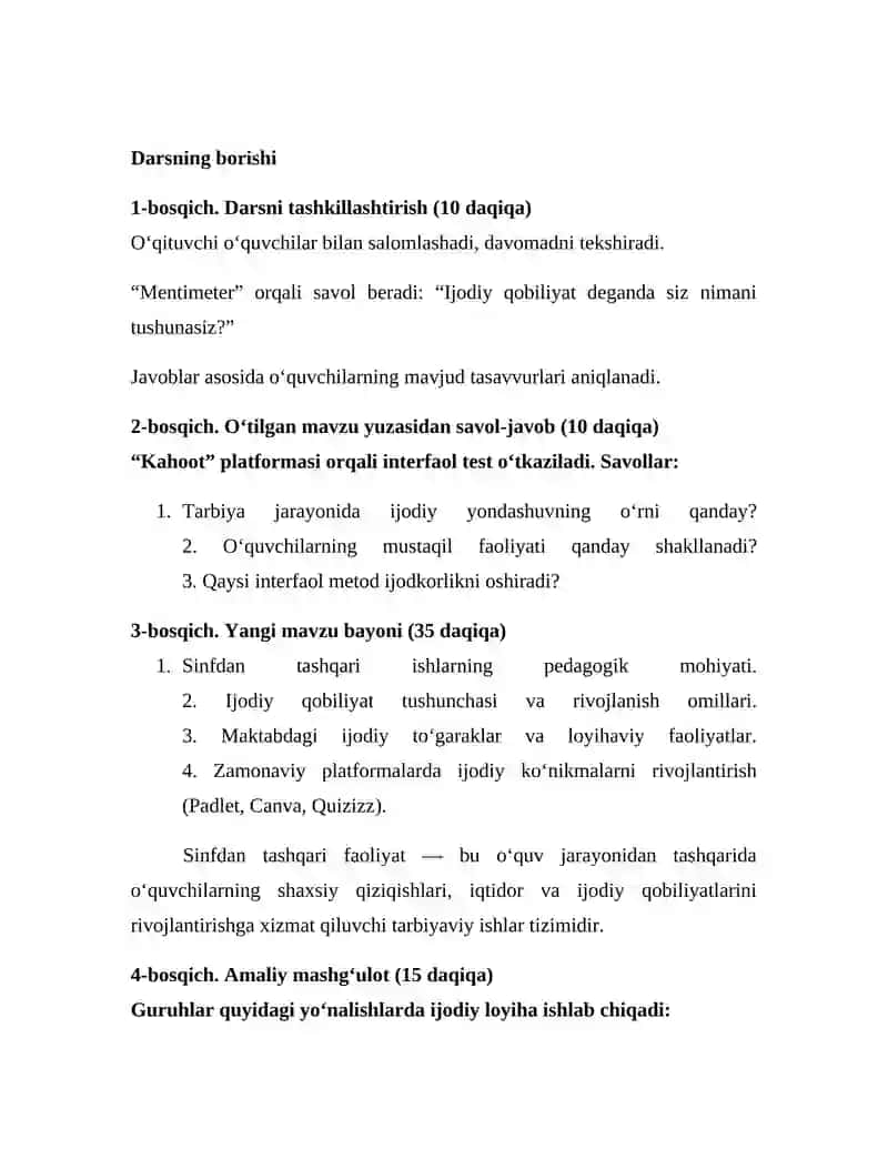 Iqtidorli bolalarni o’qitish texnologiyasi. DARS ISHLANMA 3