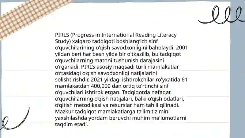 PIRLS xalqaro tadqiqotlarga tayyorlash: muammo va yechimlar 3