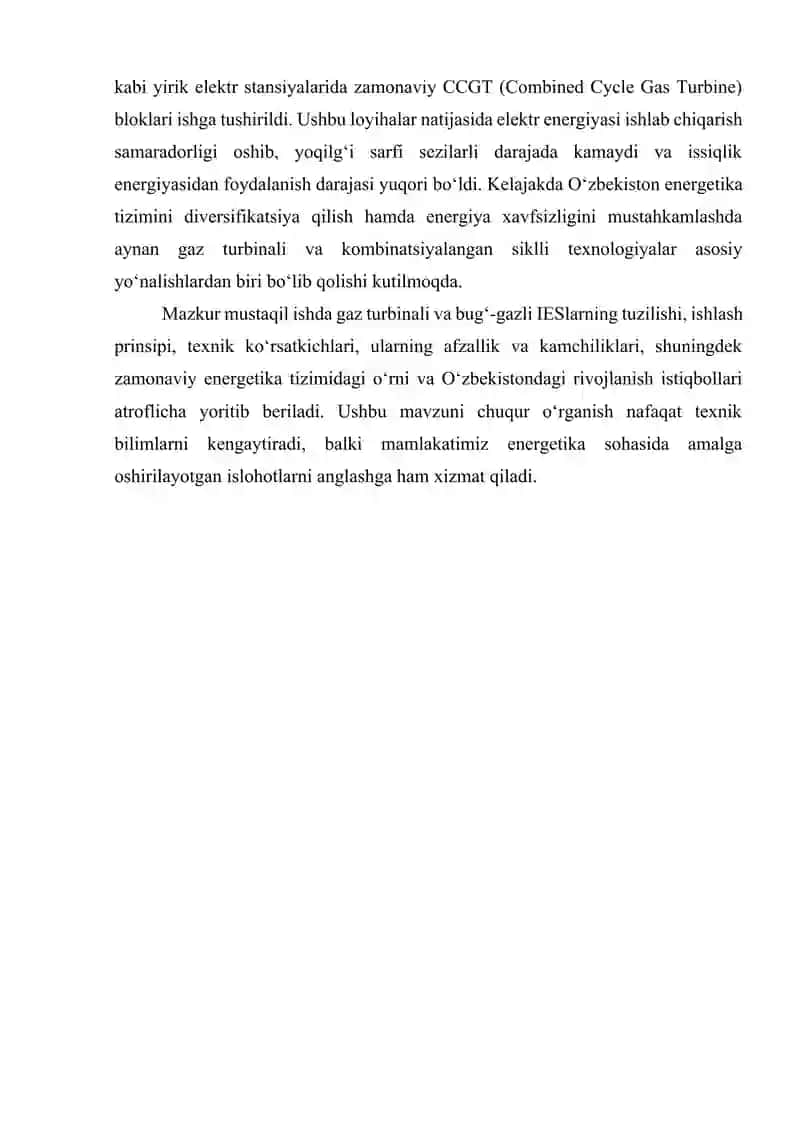 Mavzu: Gaz turbinali va bugʻ-gazli IESlar. 3