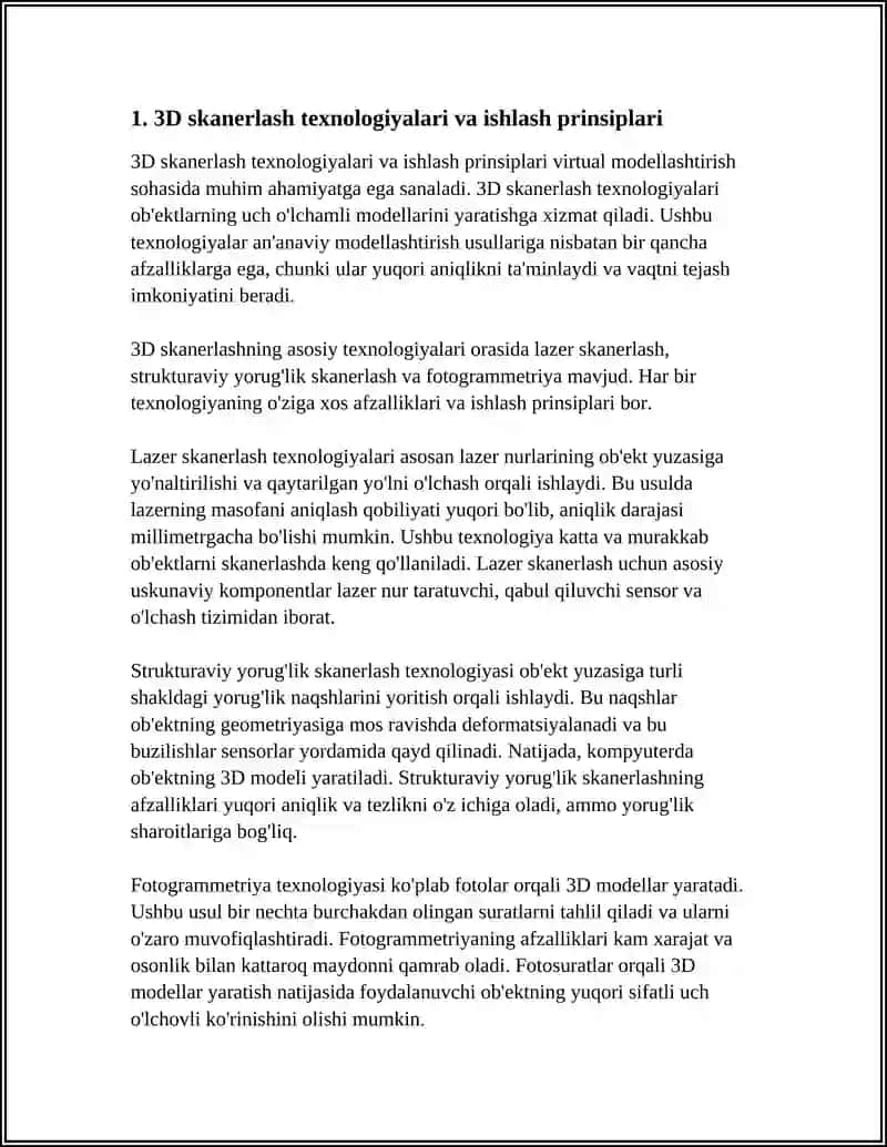VIRTUAL MODELLASHTIRISH, 3D SKANERLASH TEXNOLOGIYALARI. RAQAMLI YUZ-JAG‘ XIRURGIYASI 3