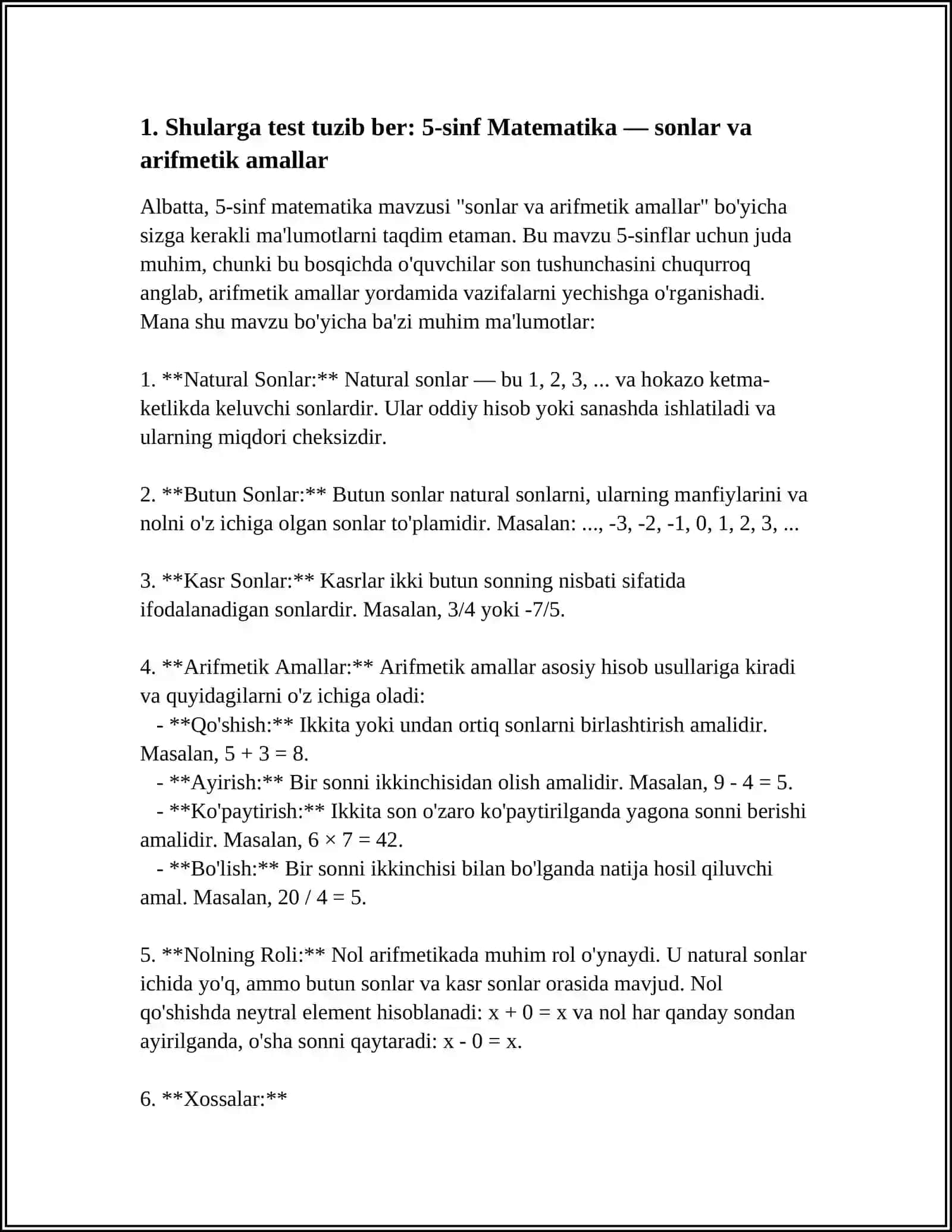 5-sinf Matematika — sonlar va arifmetik amallar 3