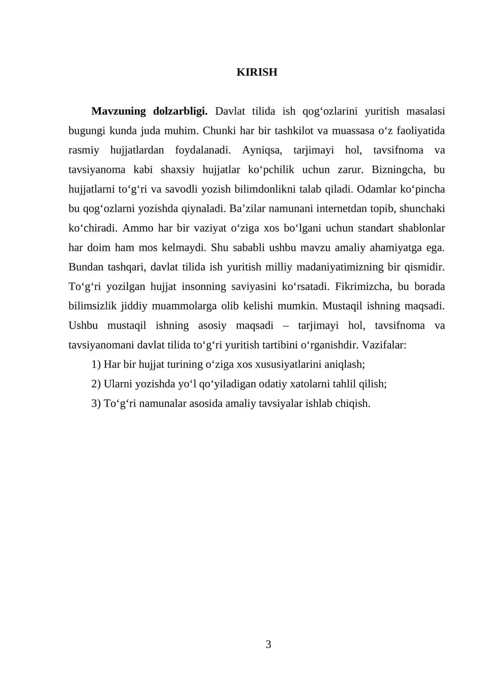 Davlat tilida ish qog‘ozlari yuritish tarjimayi hol tavsifnoma tavsiyanoma 3