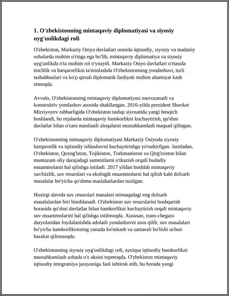 O'ZBEKISTONNING MARKAZIY OSIYODA TINCHLIK VA BARQARORLIKNI TAʼMINLASHDAGI O'RNI 3