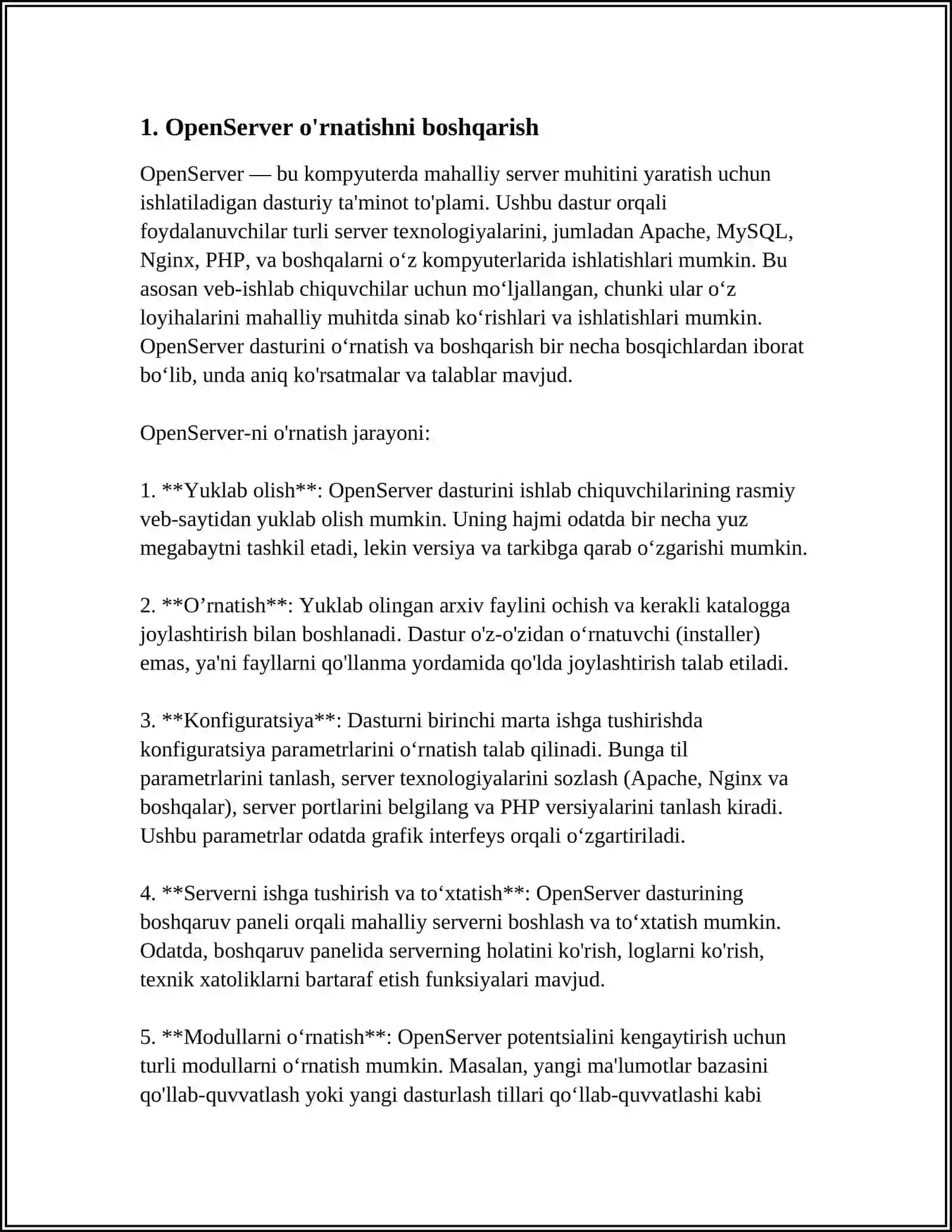 OPENSERVER DASTURI BILAN ISHLASH 3