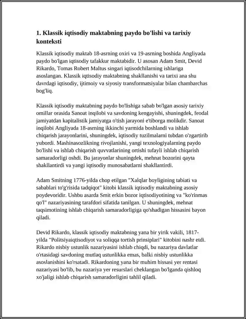 KLASSIK IQTISODIY MAKTABNING TOLA SHAKILLANISHI A.SMIT VA D.RIKARDOLARNING IQTISODIY TALIMLARI 3