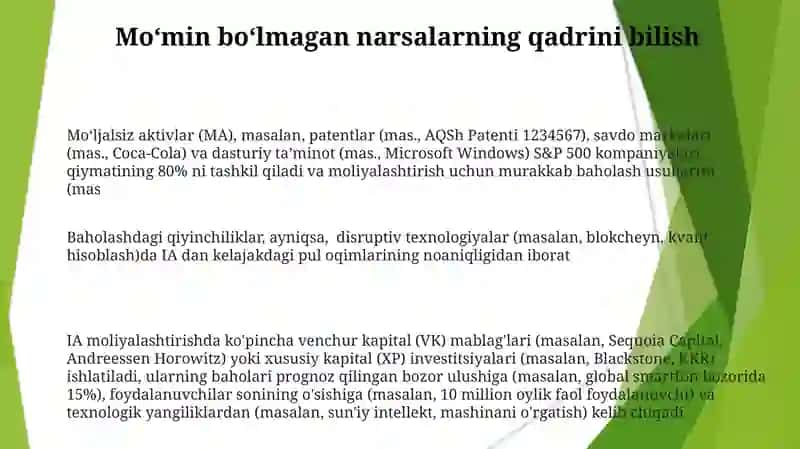 Moʻljalsiz aktivlar va ularni moliyalashtirish 3