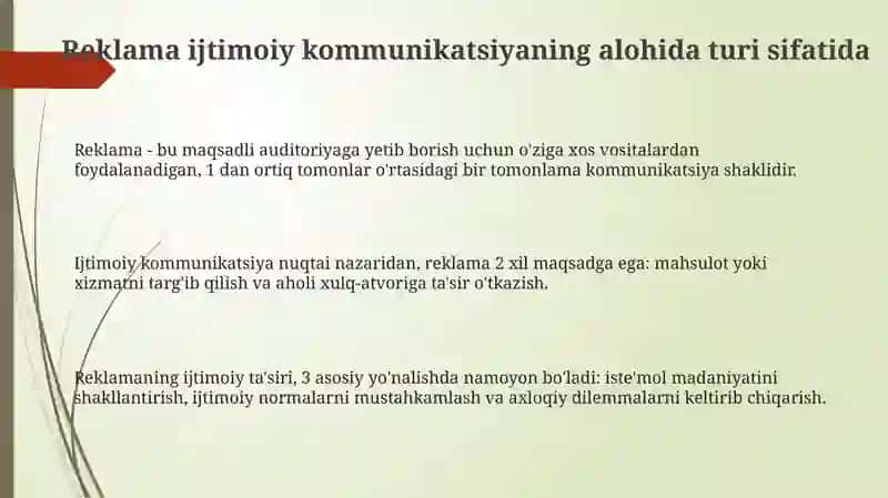 Reklama- ijtimoiy kommunikatsiyaning alohida turi sifatida 3