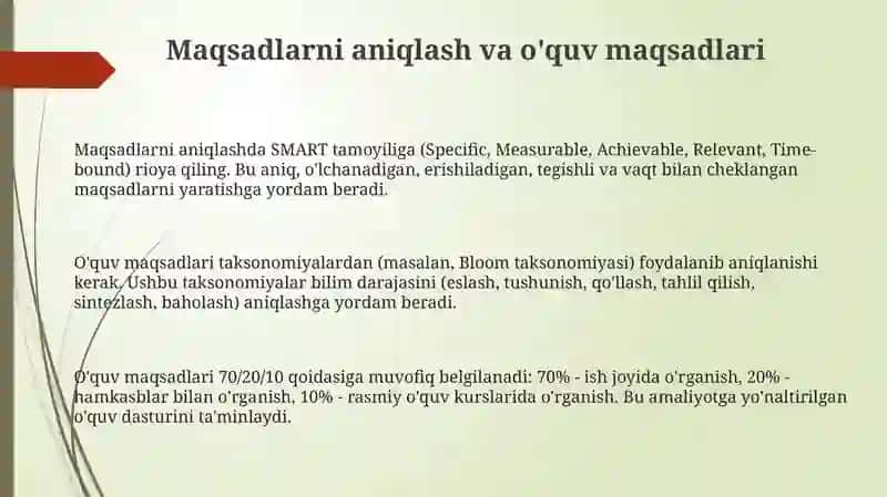 O'quv mashg'ulotlarini loyihalashtirish va rejalashtirish asoslari 3