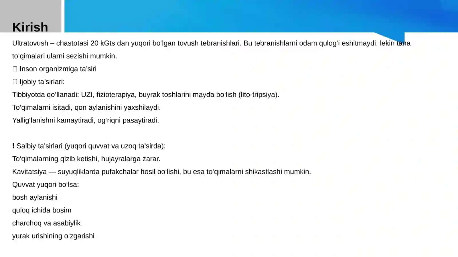 Ultratovush va infratovush: Inson organizmiga ta'siri, manbalari va himoya choralari 3
