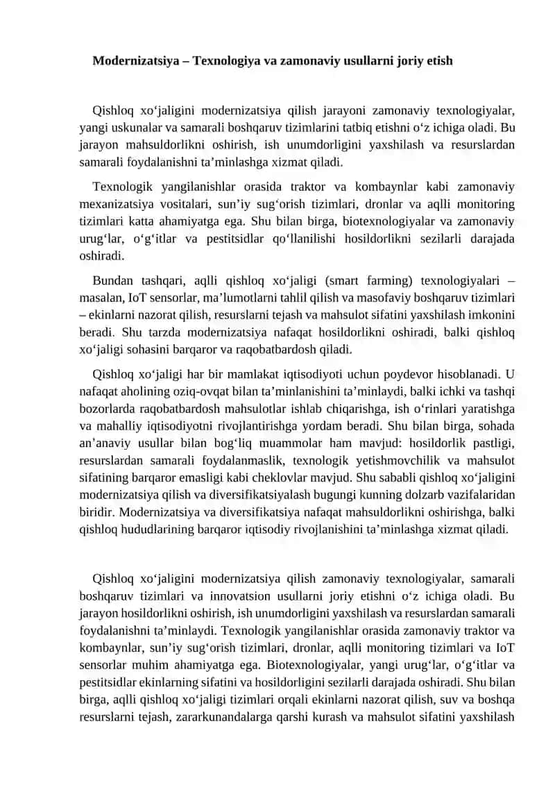 Qishloq xo'jaligini modernizatsiya qilish va diversifikatsiyalash 3