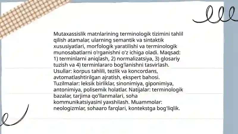 Mutaxassislik matnlarining terminologik tizimini tahlil qilish 3