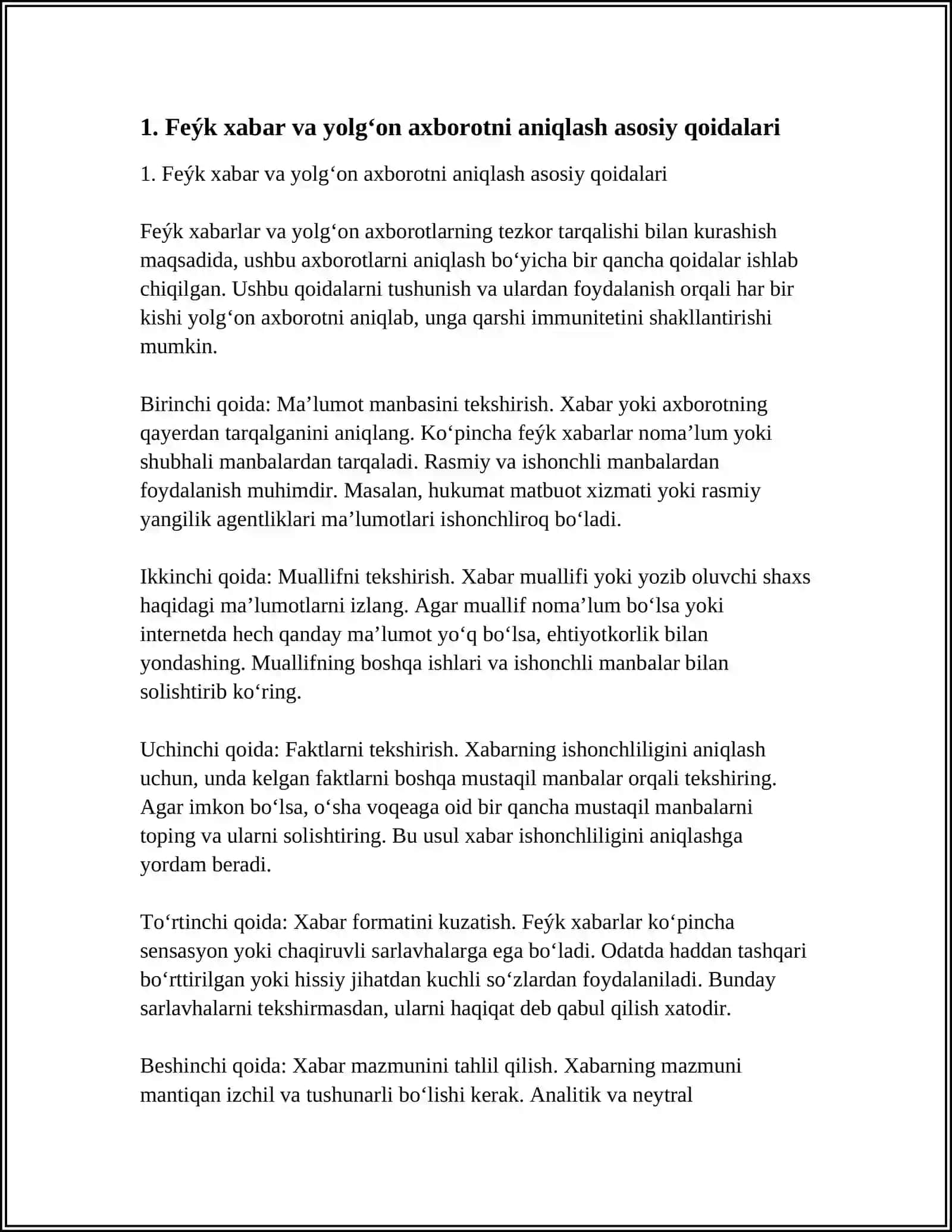 FEYK XABAR YOKI YOLGʻON AXBOROTGA QARSHI IMMUNITETNI SHAKLLANTIRISH 3