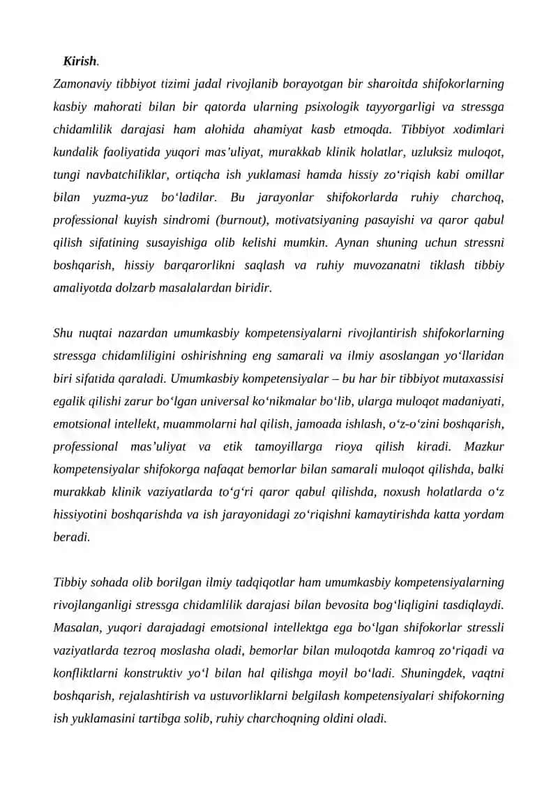 Umumkasbiy kompetensiyalarni rivojlantirish asosida shifokorlarning stressga chidamliligini shakllantirish 3