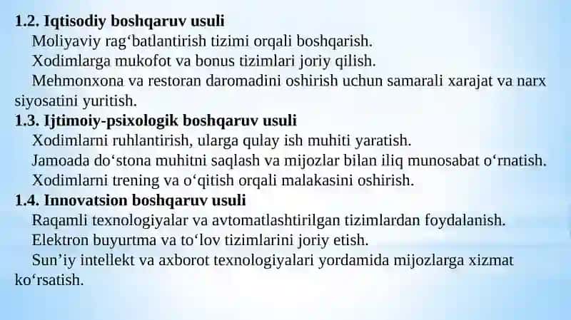 Mehmonxonava Restoranishida boshqaruv usullari vauslublari 3