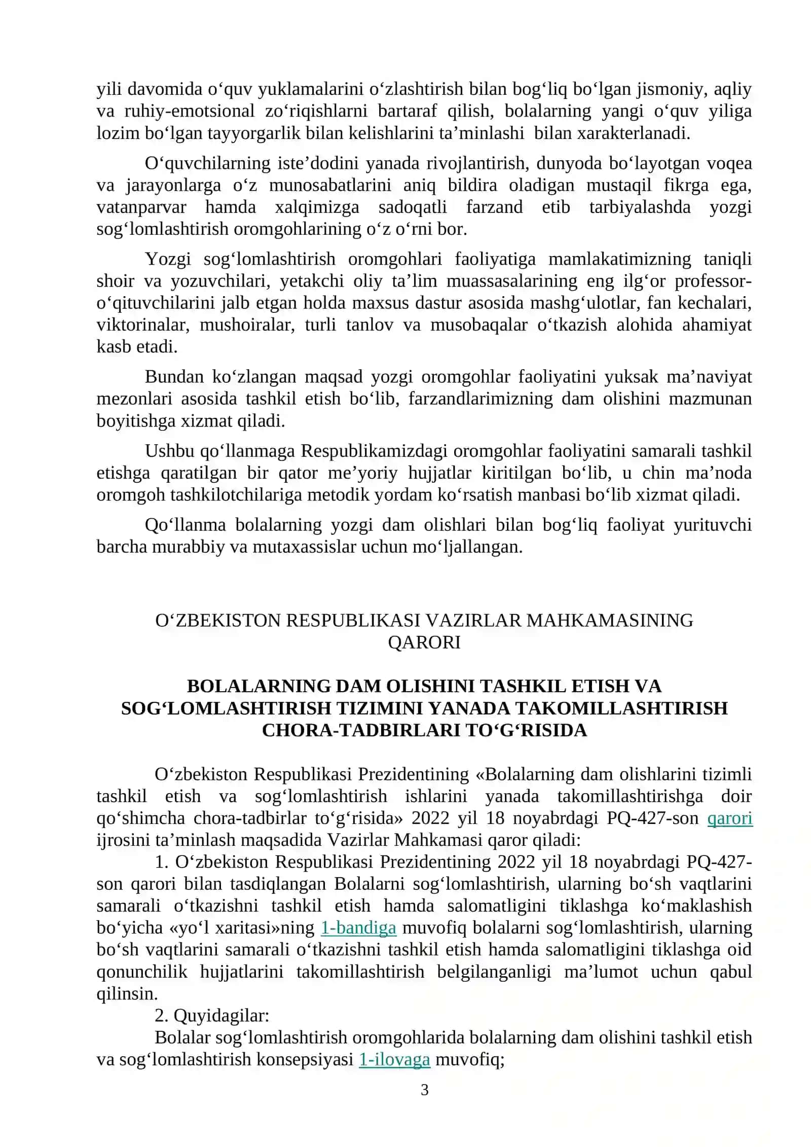 Yoz-2026 Yo'z Mavsumida Bolalarning Kunduzgi Sog'lomlashtirish Oromgohlari Faoliyatini Tashkil Etish Bo'yicha Metodik Qo'llanma 3