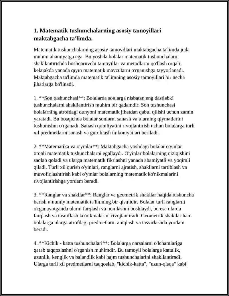 MAKTABGACHA TA’LIM TASHKILOTLARIDA MATEMATIK TUSHUNCHALARNI SHAKLLANTIRISH YUZASIDAN METODIK ISHLARNING MAZMUNI 3