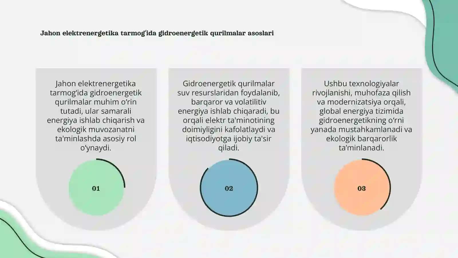 Jahon elektrenergetika tarmoğida gidroenergetik qurilmalar órni 3