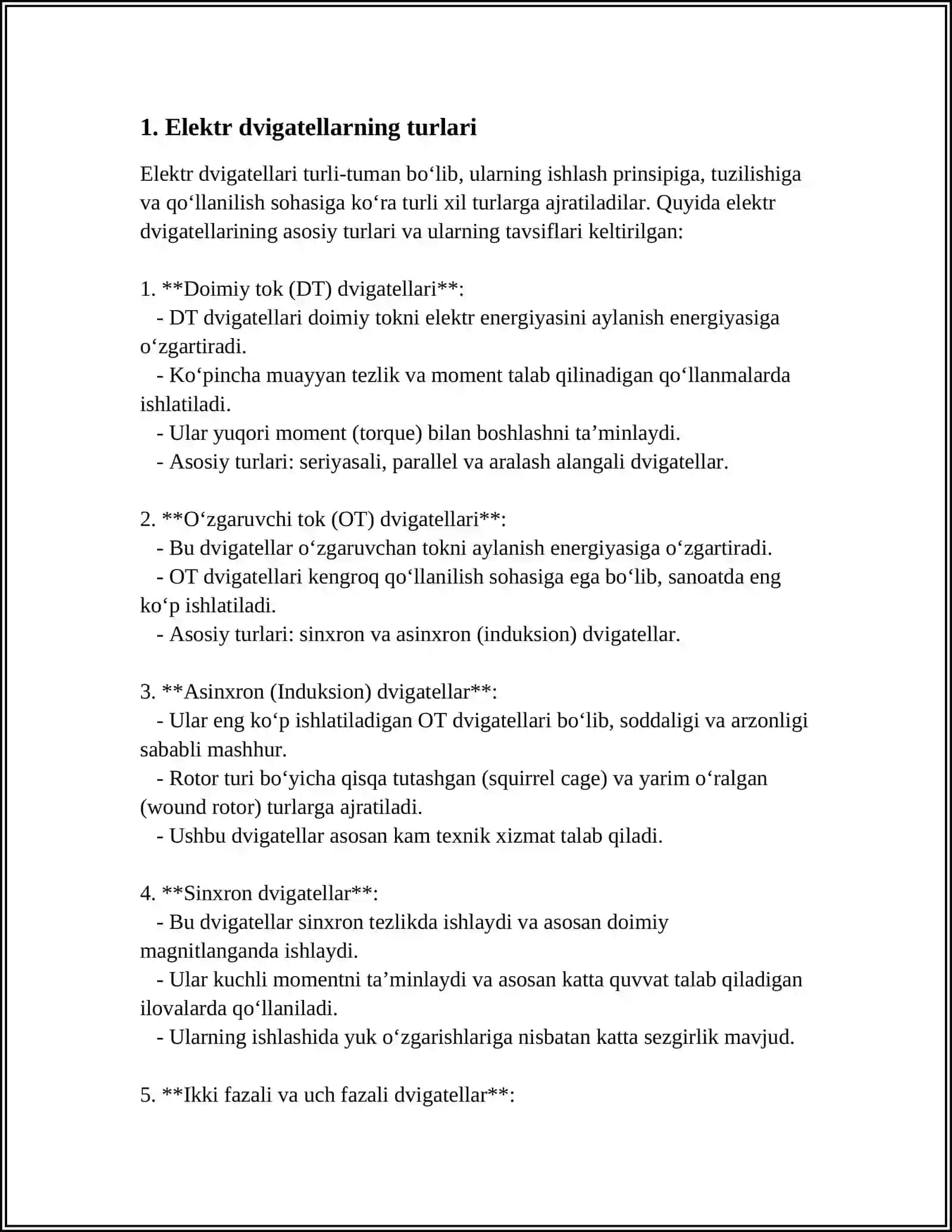 ELEKTR DVIGATELLARNING AYLANISH TEZLIGINI CHASTOTALI O'ZGARTIRGICH ORQALI ROSTLASH 3