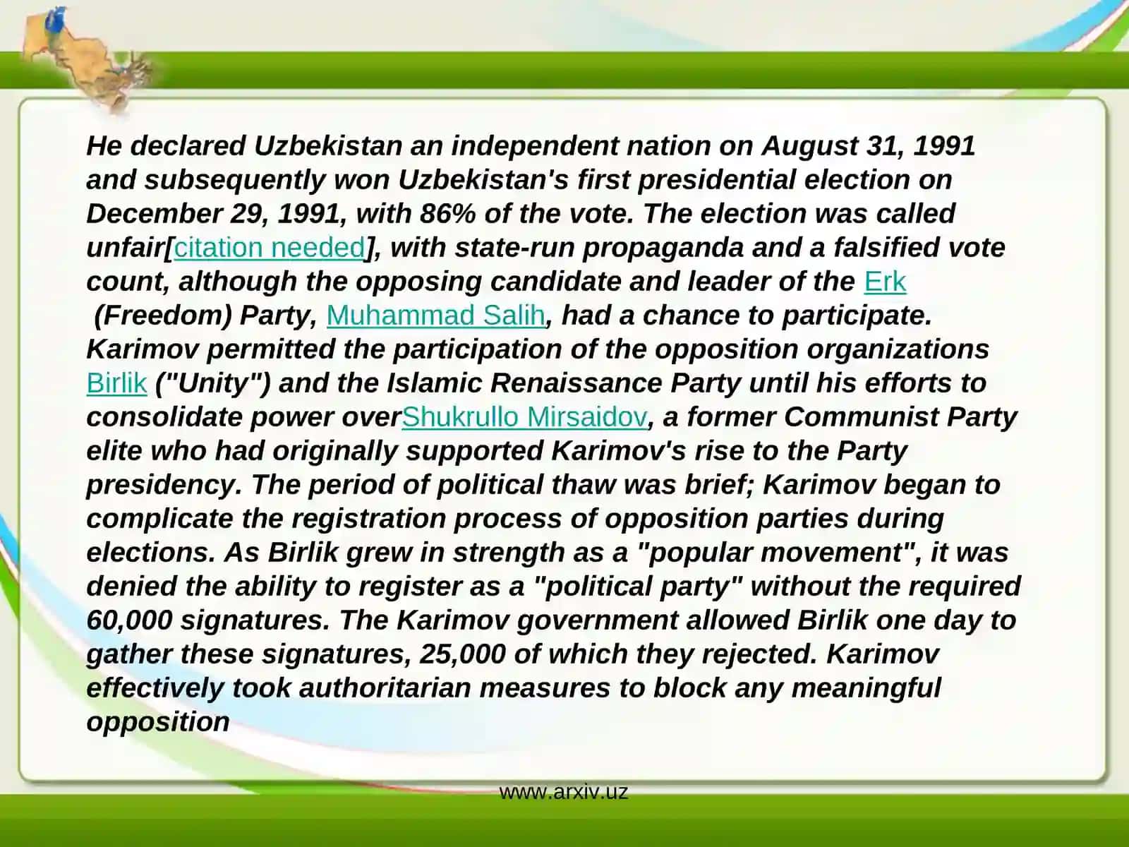 PRESIDENT OF UZBEKISTAN Islam Karimov 3