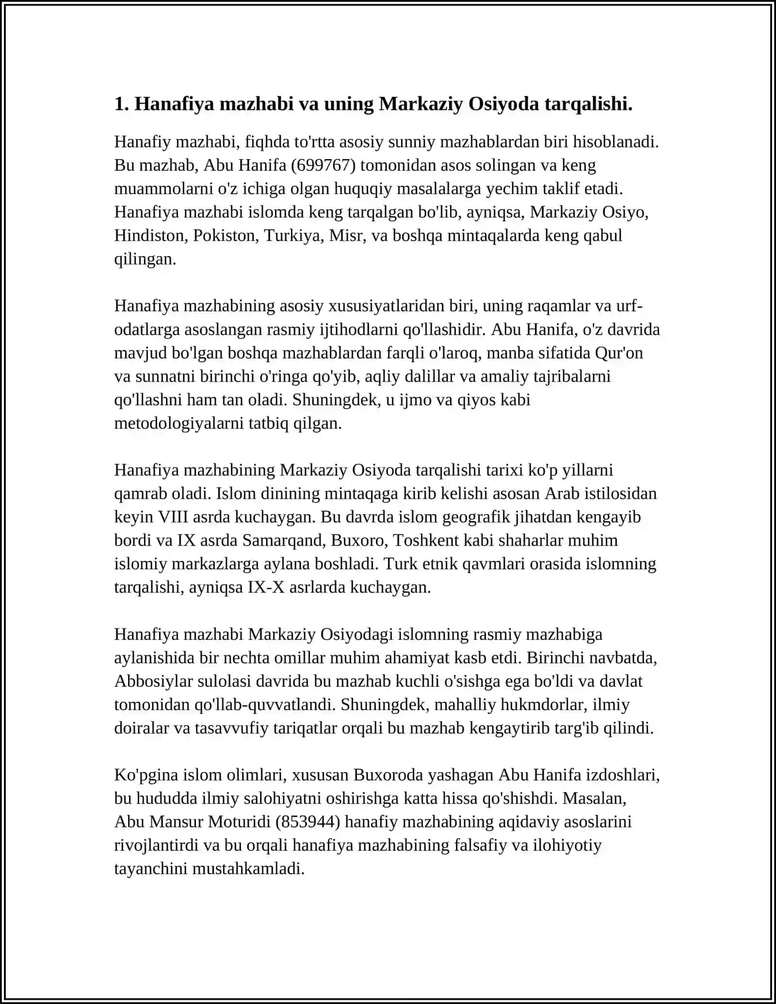 HANAFIY MAZHABI RIVOJIDA MARKAZIY OSIYO FAQIHLARINING ROLI VA HISSASI 3