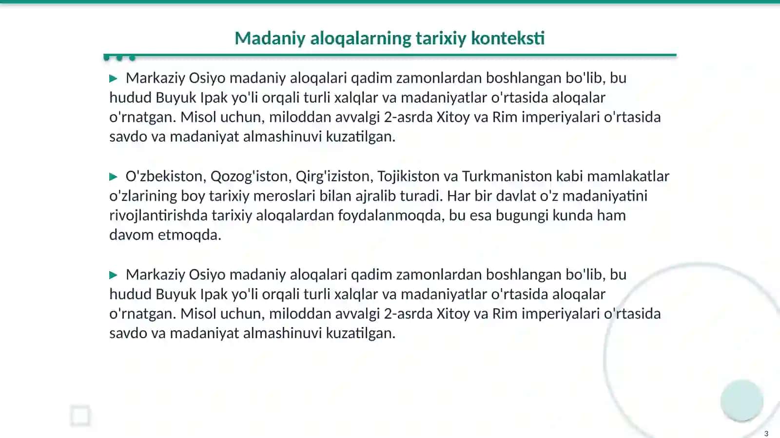 Markaziy Osiyo xalqaro madaniy aloqalarining yangi davri xavfsizlik va rivojlanish 3