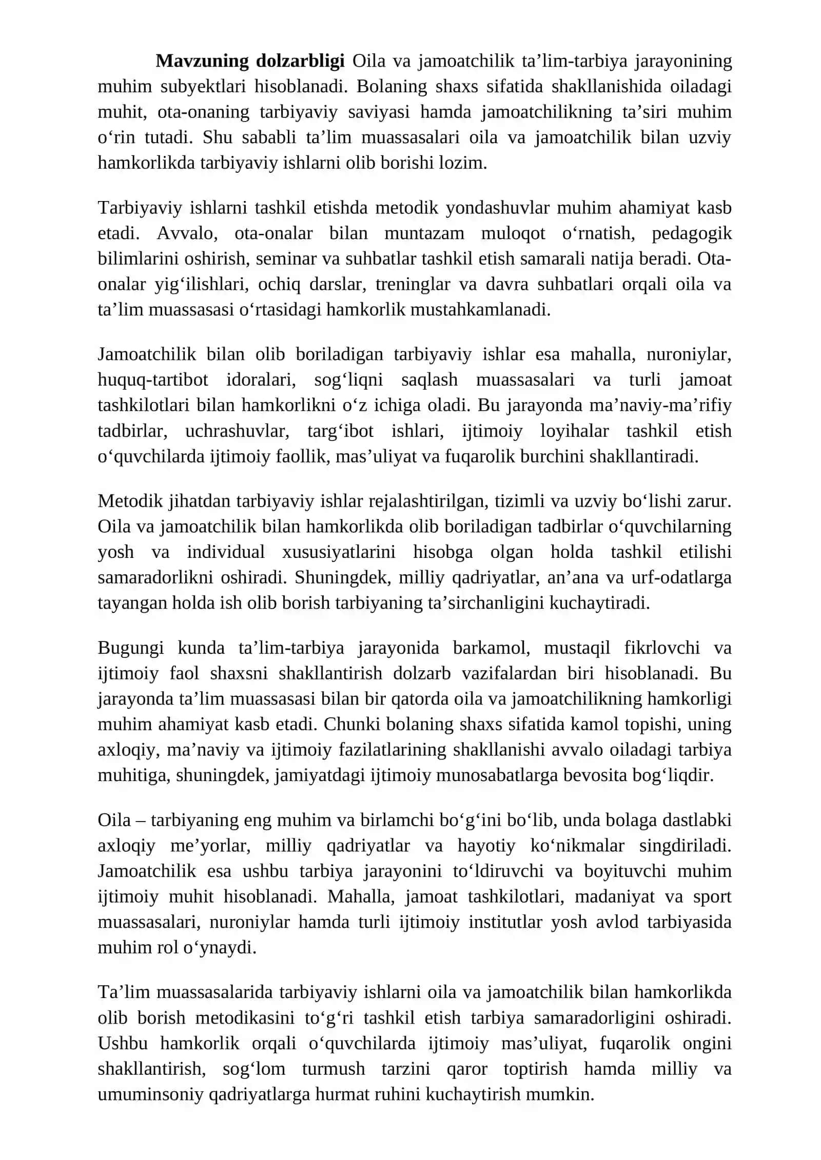 “Oil ava jamiyat bilan birga olib boriladigan tarbiyaviy ishlar metodikasi” 3