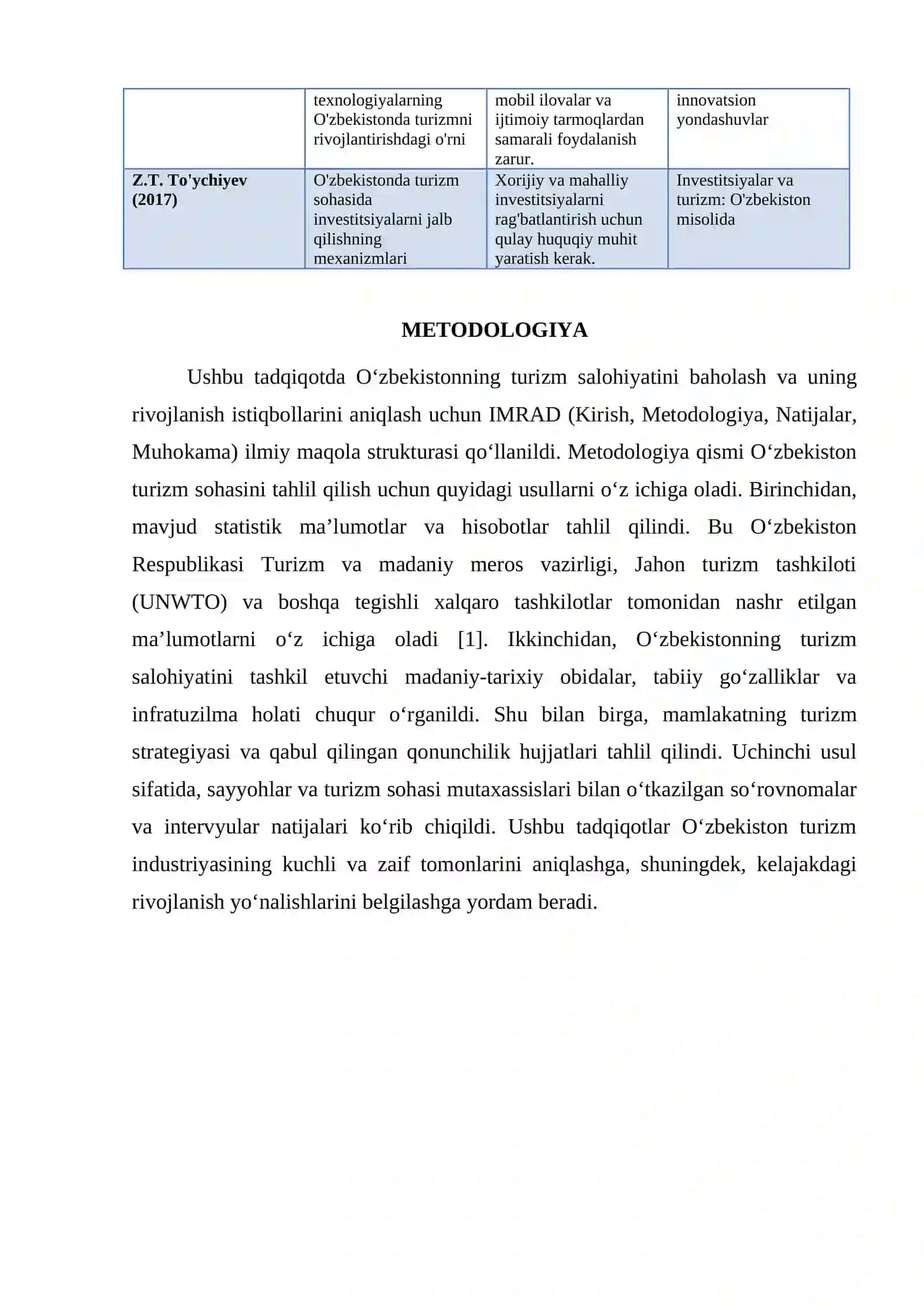 O'ZBEKISTON TURIZM SALOHIYATI VA RIVOJLANISH ISTIQBOLLARI 3