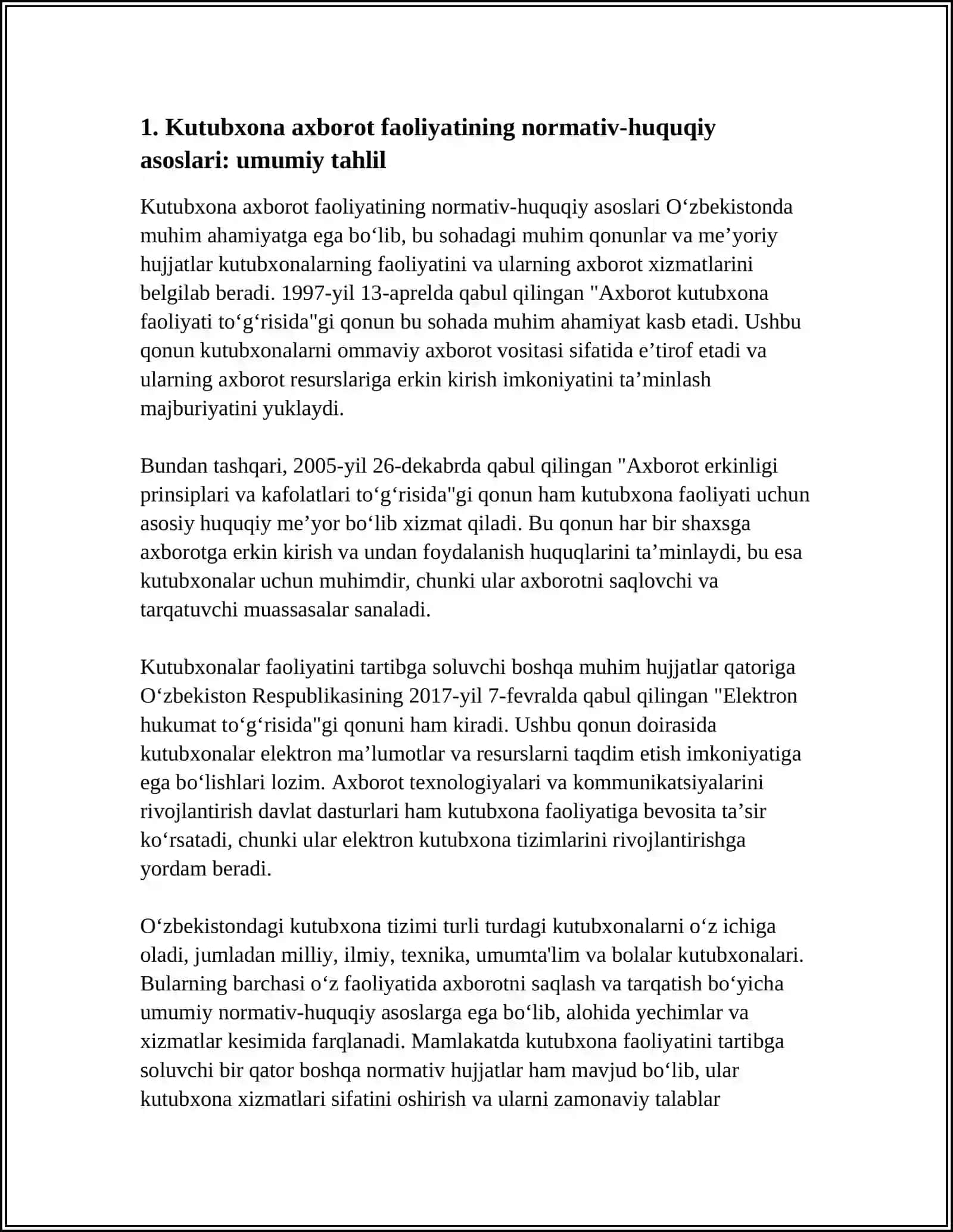 KUTUBXONA AXBOROT FAOLIYATINING ME'YORIY VA HUQUQIY ASOSLARI 3