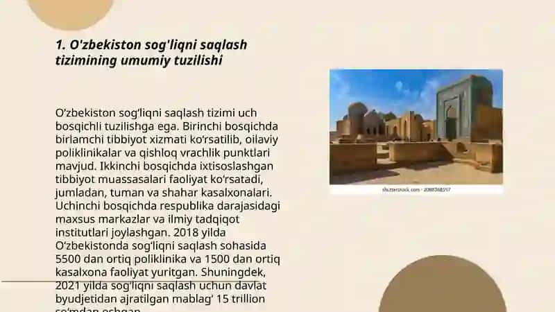 O’zbekiston sog‘liqni saqlash muassasalarining tuzilishi va vazifalari 3