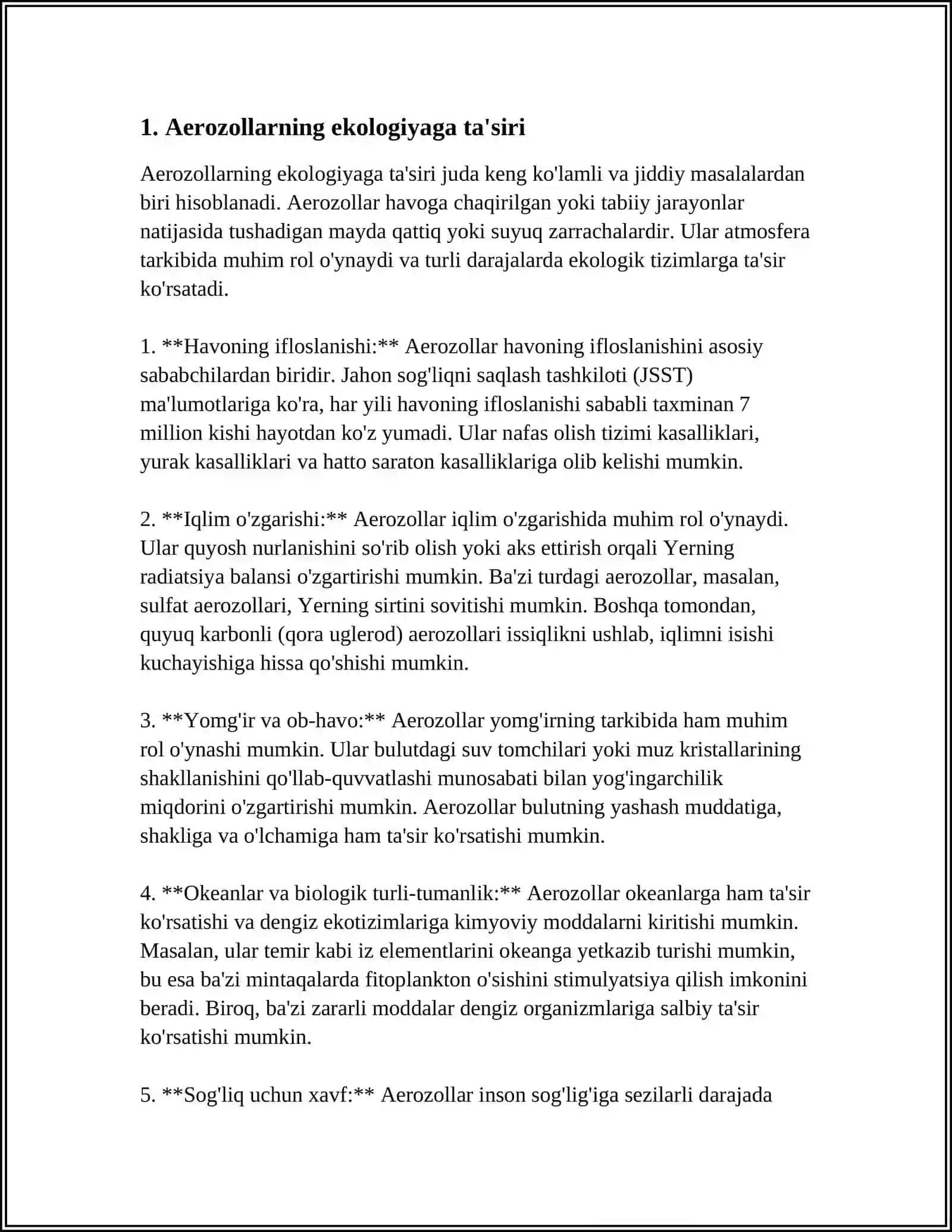 AEROZOLLARNING EKOLOGIYAGA TA'SIRI VA UNI ISHLAB CHIQARISHDAGI AHAMIYATI 3