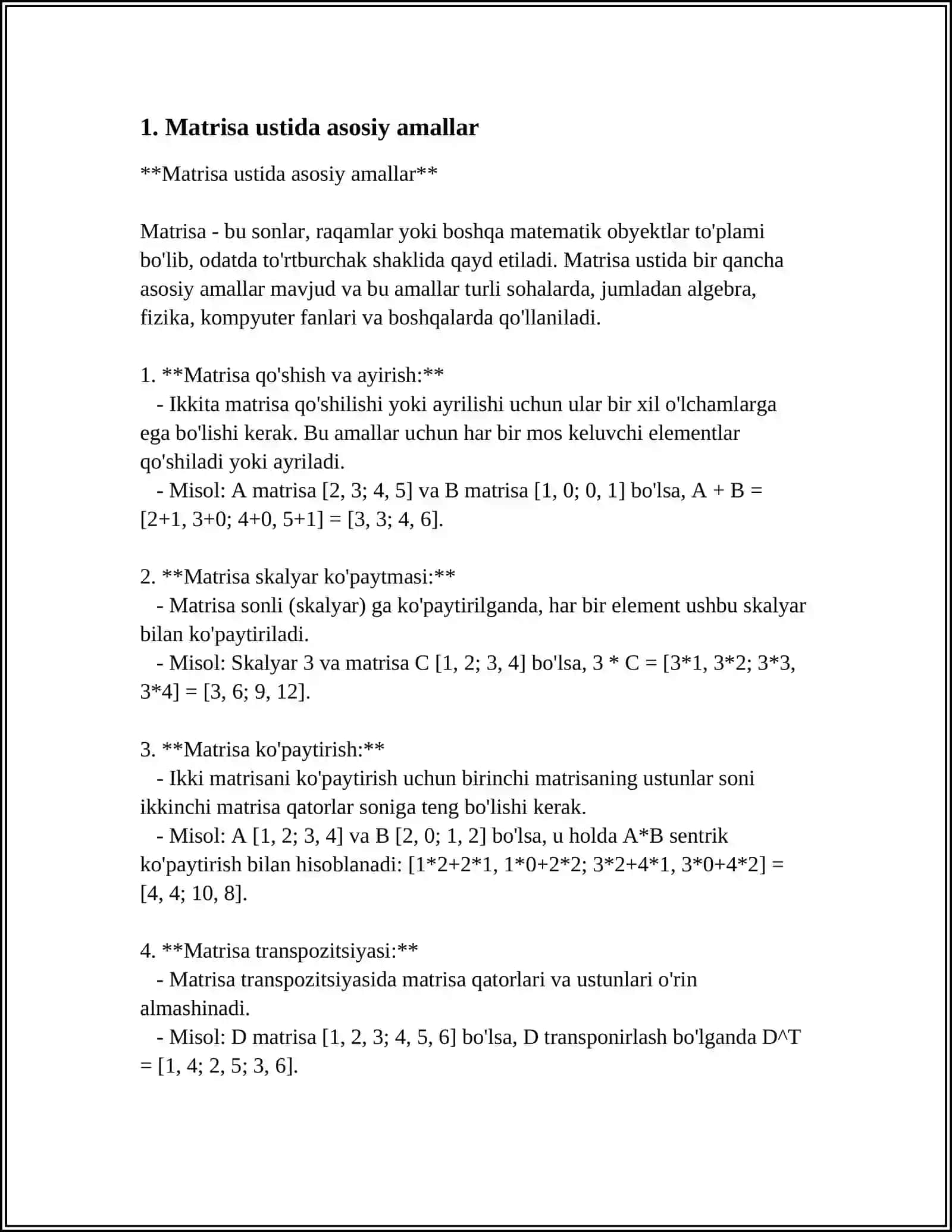 MATRITSA USTIDA AMALLAR 3