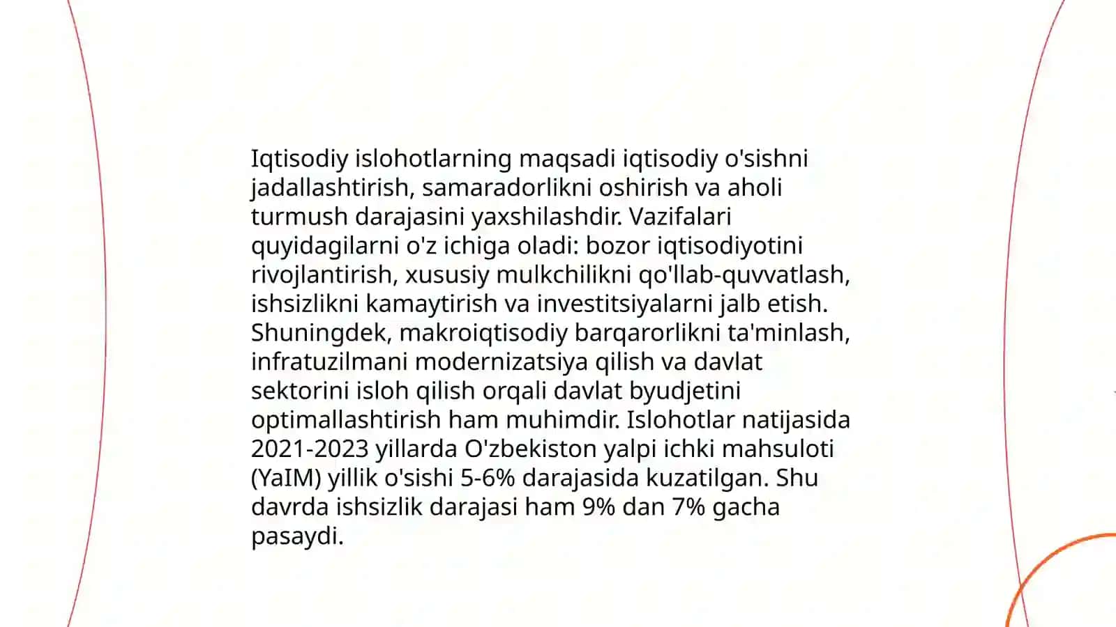 Iqtisodiy islohatlar.xususiy mulkchilikning shakllanishi. O'zbekiston bozor munosabatlarining rivojlanishi 3