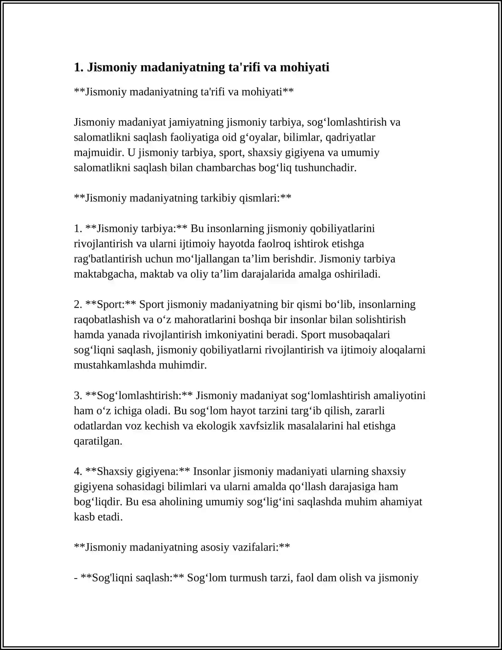 Jismoniy Madaniyatning Vazifalari va Shakllari 3