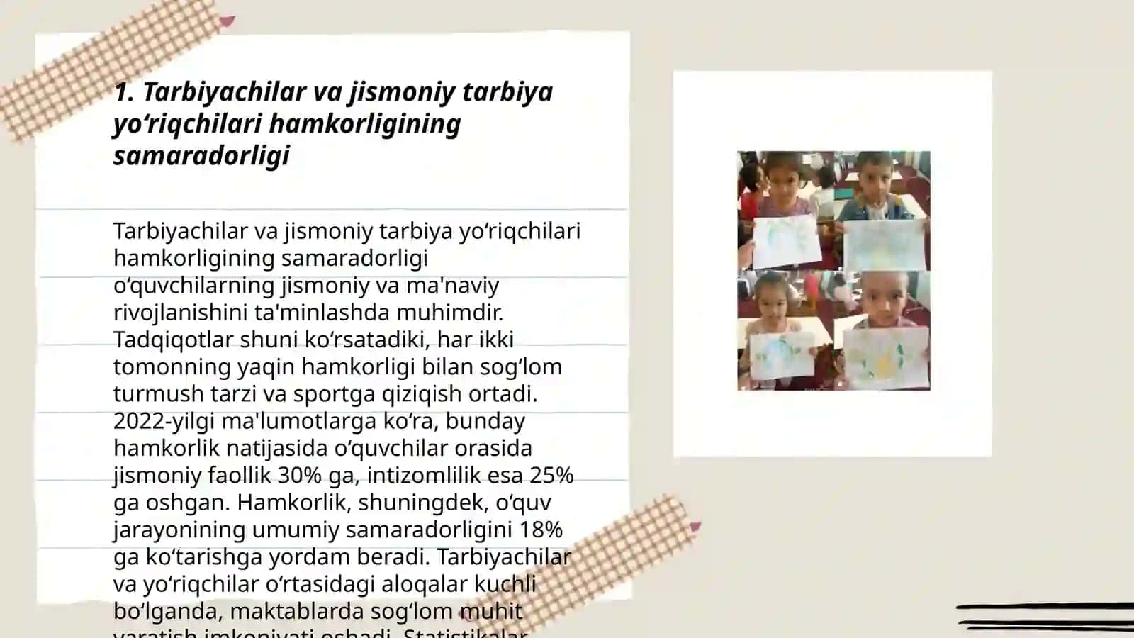 Mavzu: DMTTdagi kundalik faoloyatlar davomida pedagoglarning õzaro hamkorligi tarbiyachi, jismoniy tarbiya yõriqchisi va musiqa rahbarining õzaro hamkorlik 3