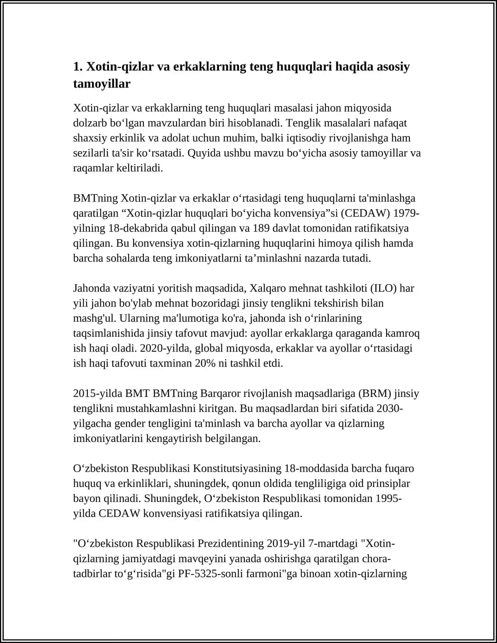 Xotin Qizlar va Erkaklarning Teng Huquqi 3