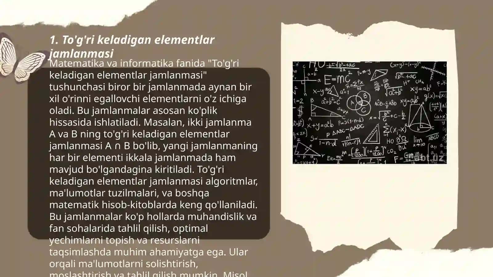 To'g'ri keladigan elementlar jamlanmasi 3