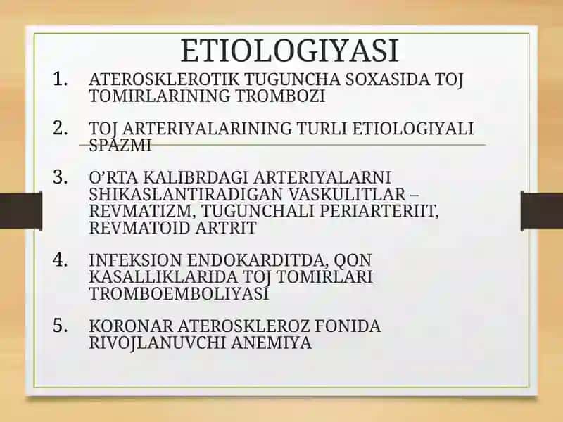 Miokard infarkti etiolguyasi patogenezi miokard infarktida qoʻllaniladigan dori vositalarning farmodinamikasi 3