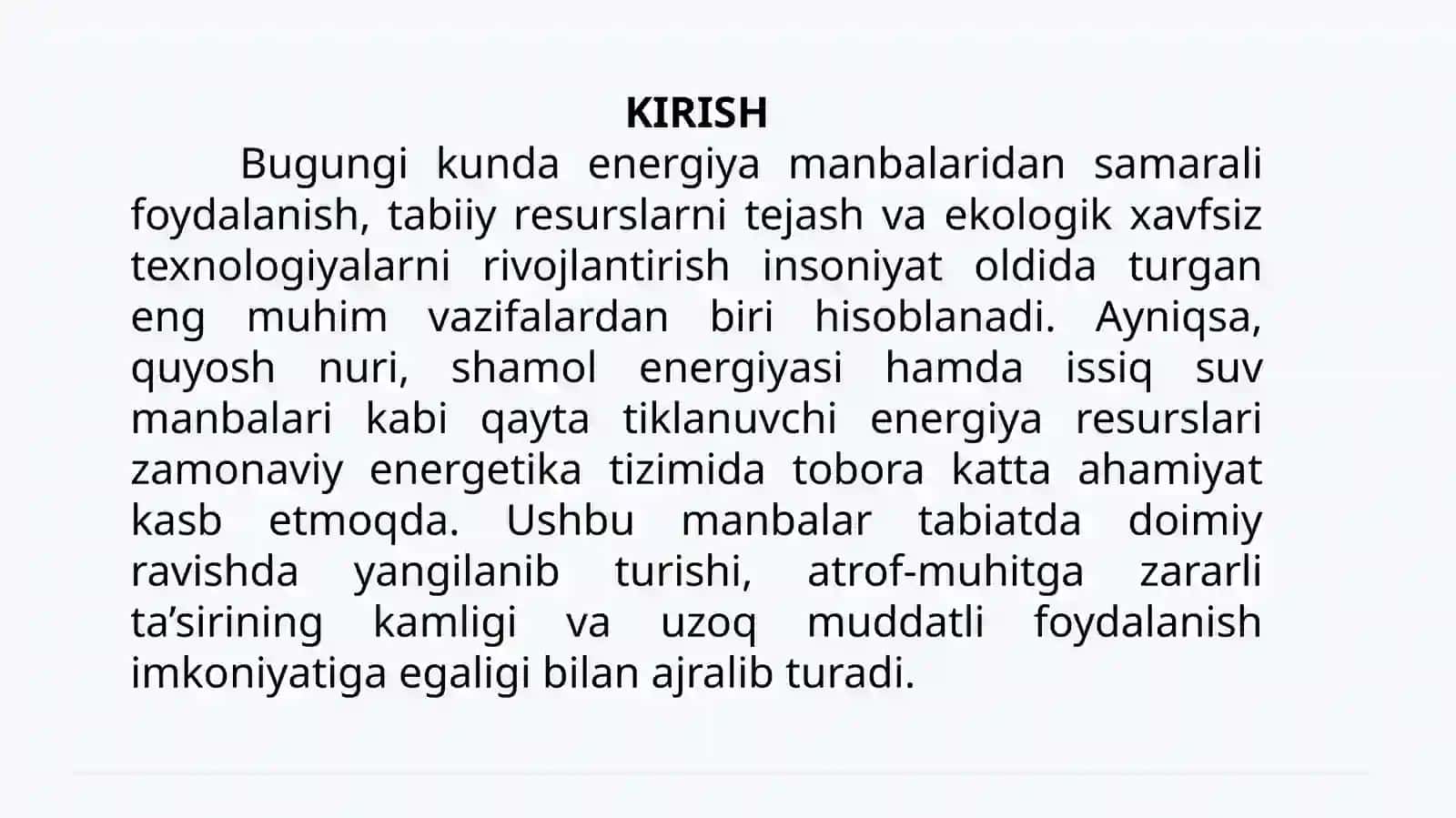 Quyoshnuri, shamol va issiq suv manbalari 3