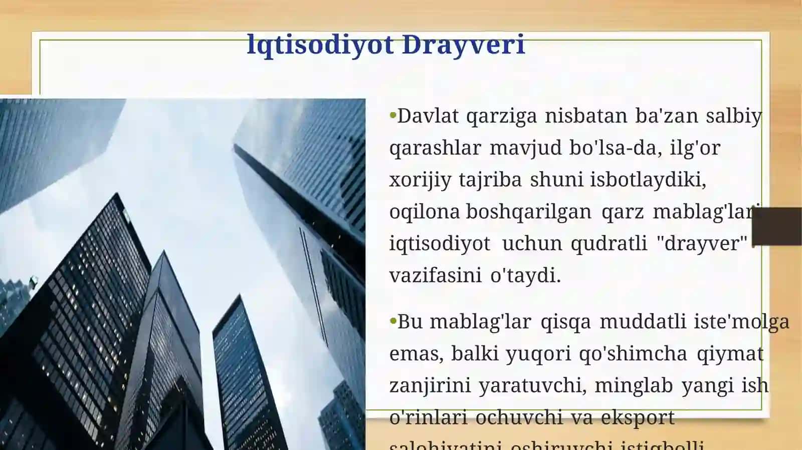 Mamlakat iqtisodiyotini moliyaviy sog‘lomlashtirishda ichki va tashqi qarzlar ijobiy natijalarining ahamiyati 3