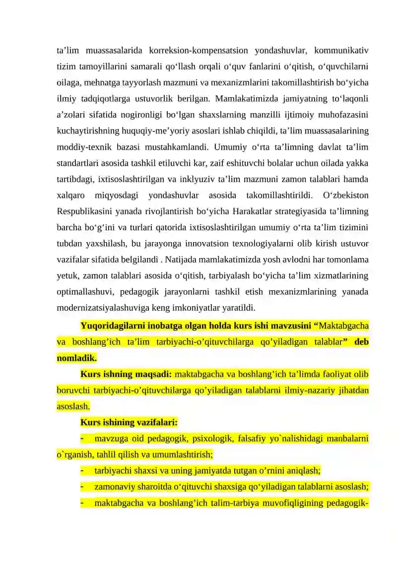 O‘zbekistonda inklyuziv ta’limga muhtoj bolalar bilan ishlash kurs ishi 3